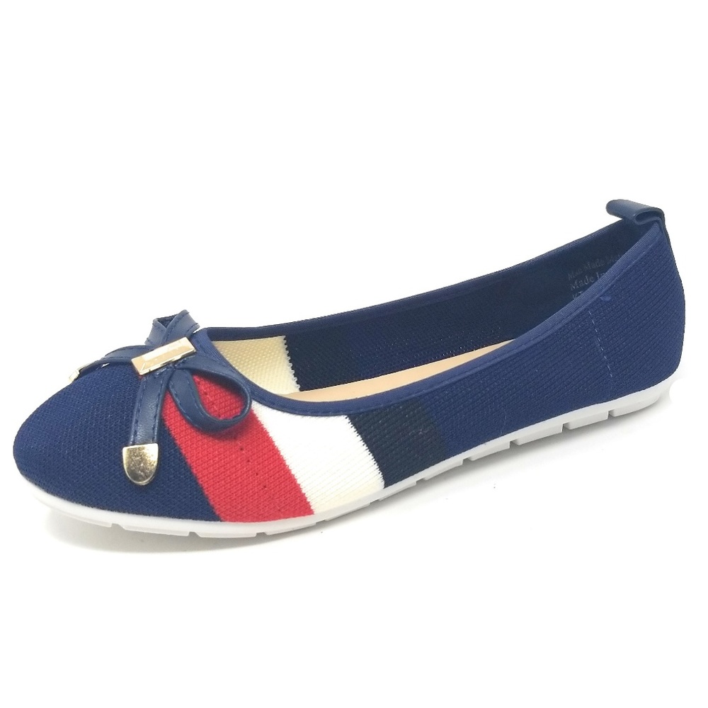 Women's Knit Ballet Flats w. Bow, KT-1802, Navy - Picture 3 of 5